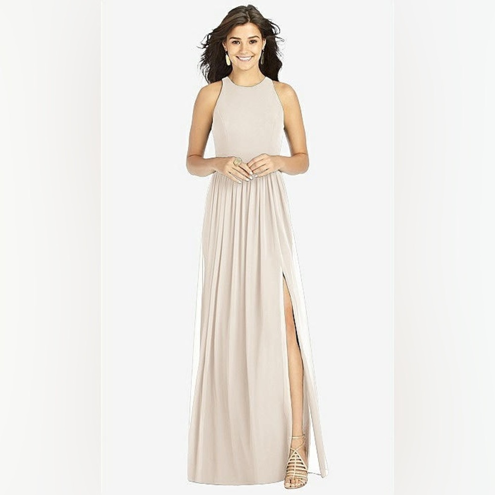 Dessy Halter Bridesmaid dress in Oyester